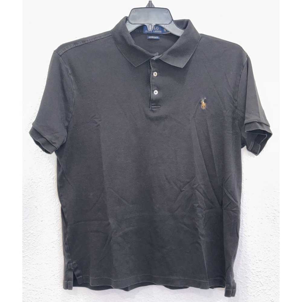 POLO RALPH LAUREN Custom Slim Fit Iconic Mesh Cotton Polo Shirt Mens XL, Black
